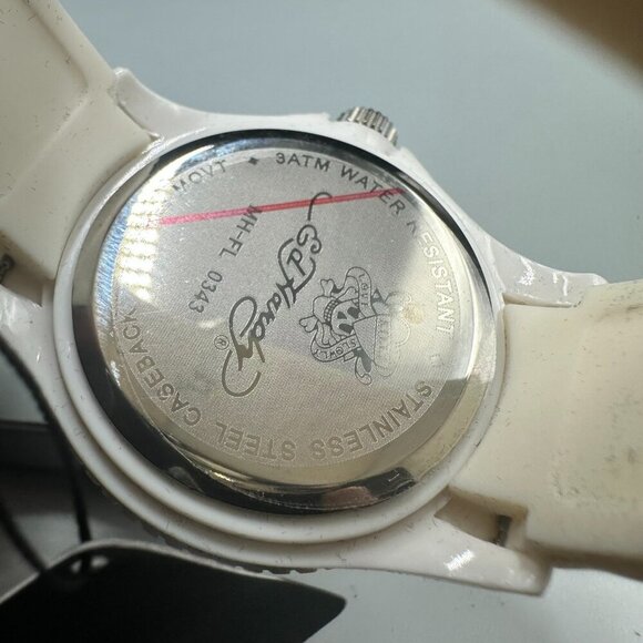 Ed Hardy Watch Women White Silver Floral Dial Silicone Band New Battery main image 5